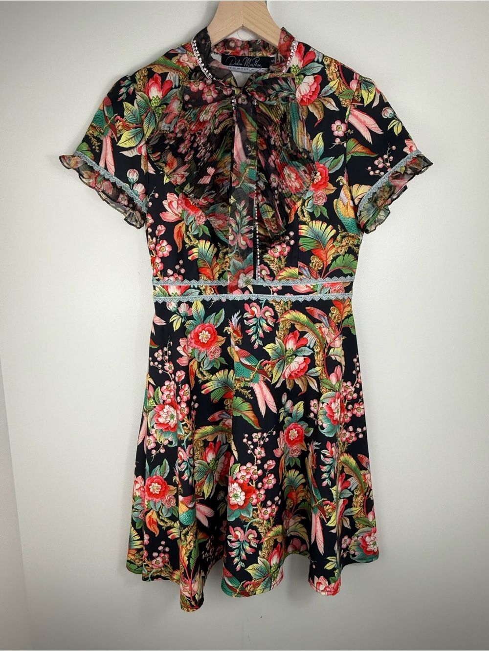 Dalia MacPhee Tropical Print Dress with Pussybow